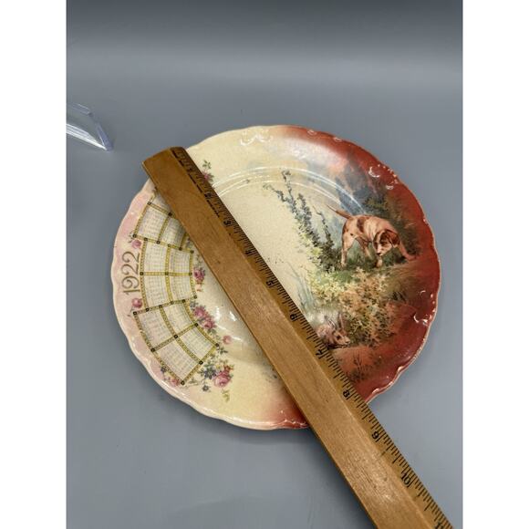 Antique 1922 Calendar Plate D.E. McNicol Pottery Dog Rabbit Hunt Scene - Picture 6 of 6